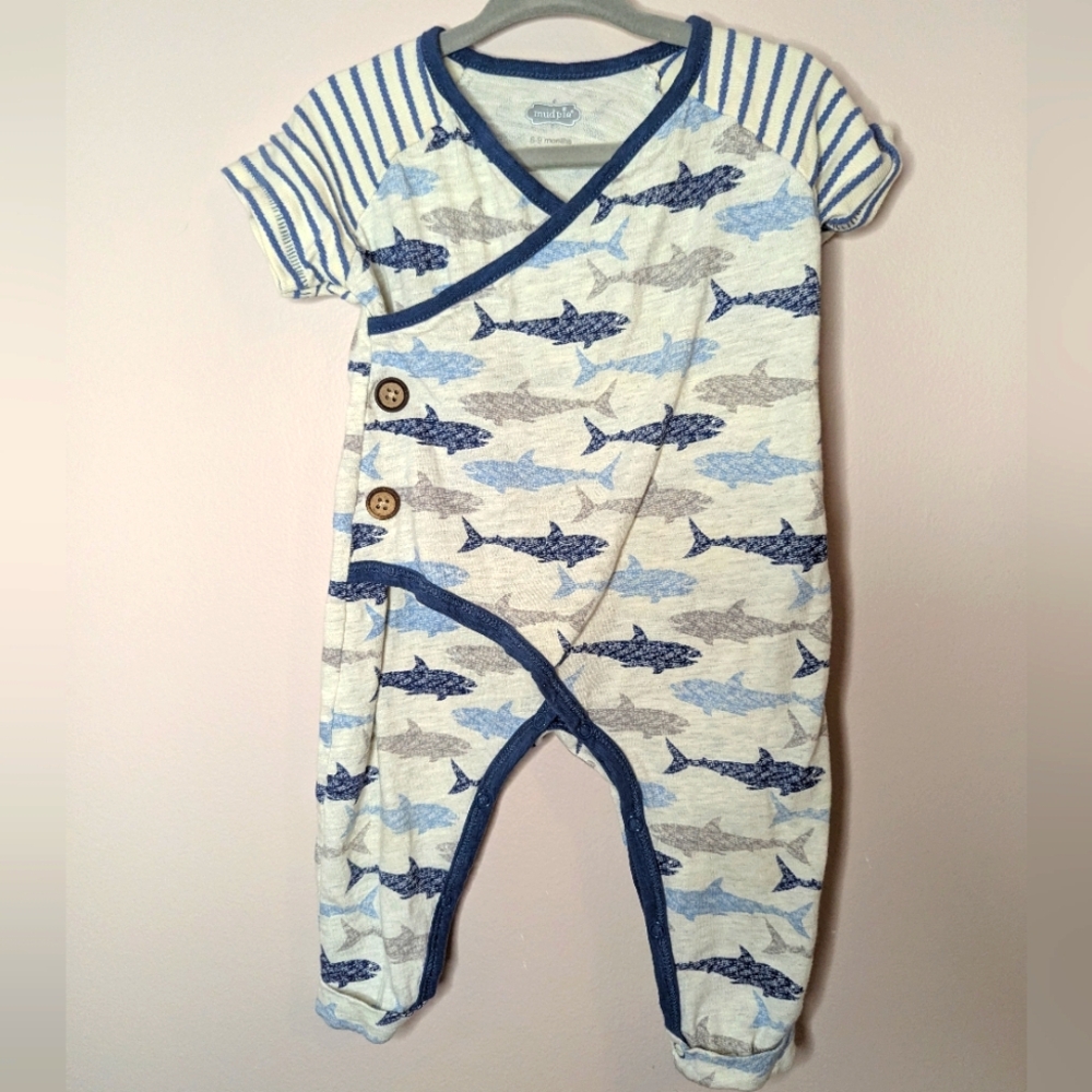 Mud Pie Boutique Blue Shark Print Kids One Piece Layette